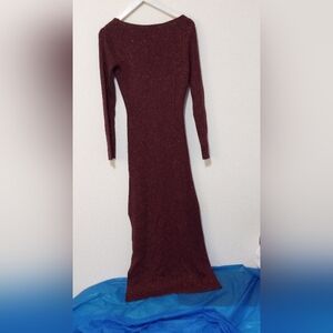 Moda International Shimmy Gold Threaded Burgundy Dress - Size 4- 52" Long